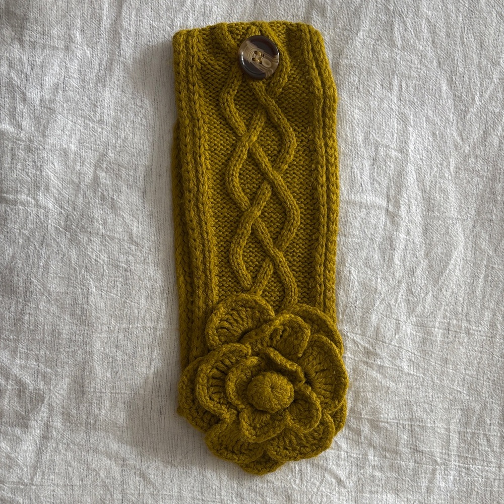 Mud Pie Mustard Cable Knit Headband with Floral Detail